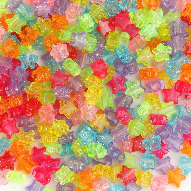 anpiwshjo 1100 Pcs Sparkle-Star Plastic Barrel Shaped Pony Beads for Jewelry Making, Bracelets, Hair Beads, Crafts - Image 1